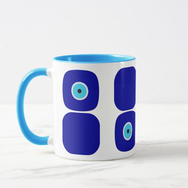 Personalised Four Photos, Blue Evil Eye Amulets  Mug (Left)