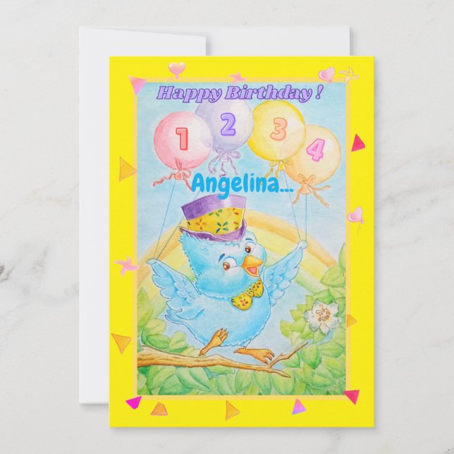 Personalised four years old birthday greeting card (Front)