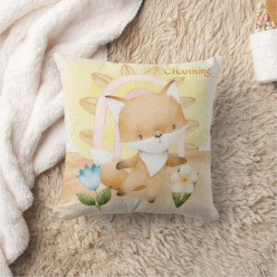 Personalised Fox, Baby Animals, Boho, Rainbow Cushion