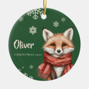 Personalised Fox Christmas Ornament with Snowflake