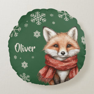 Personalised Fox Christmas Snowflake Round Cushion