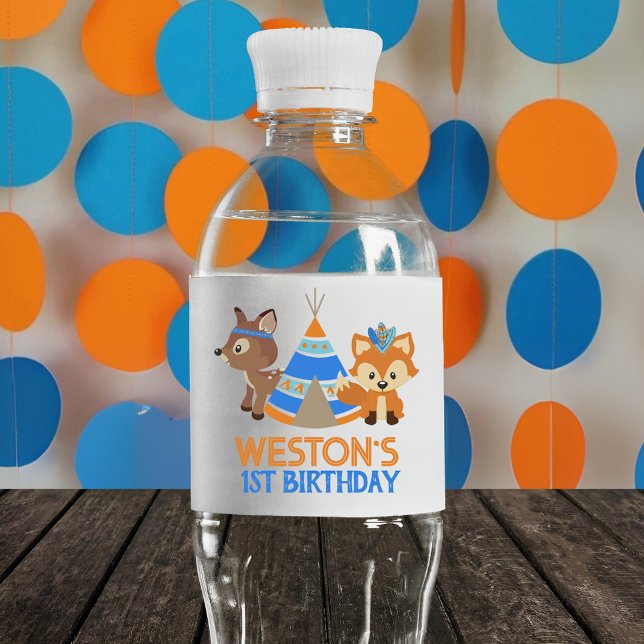 Personalised Fox & Deer Woodland Birthday Water Bottle Label (Creator Uploaded)