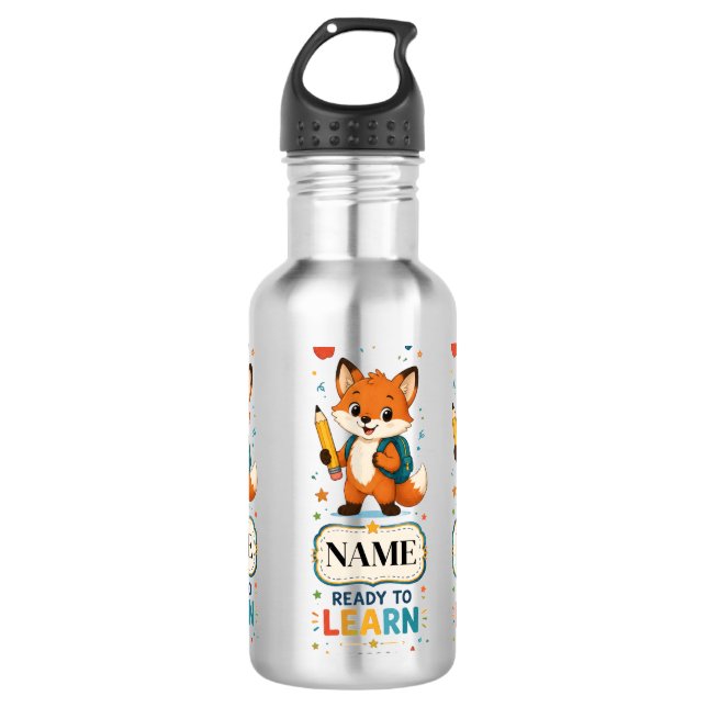 Personalised Fox Kids Back to School  532 Ml Water Bottle (Front)