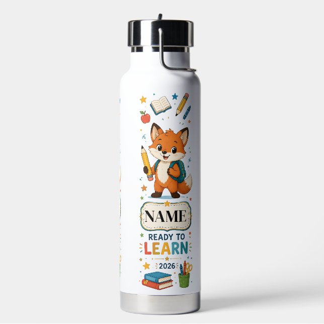 Personalised Fox Kids Back to School Water Bottle (Left)
