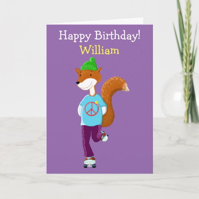 Personalised Fox On Roller Skates Card (Front)