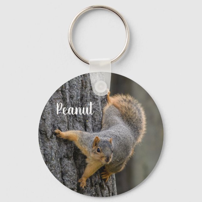 Personalised Fox Squirrel on a Tree Key Ring (Back)