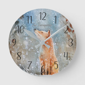 Personalised Fox Winter Scene Round Clock