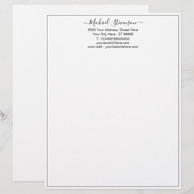 Personalised Framed Letterhead Your Name Info Text (Front/Back)