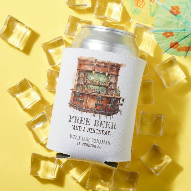 Personalised Free Beer Adult Birthday Any Age Can Cooler (In Situ Summer)