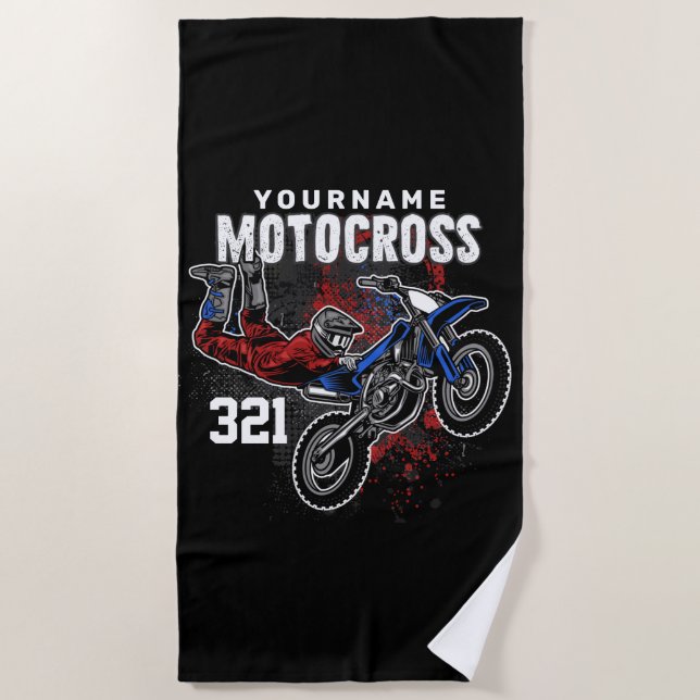 Personalised Freestyle Motocross Racing FMX Trick Beach Towel (Front)