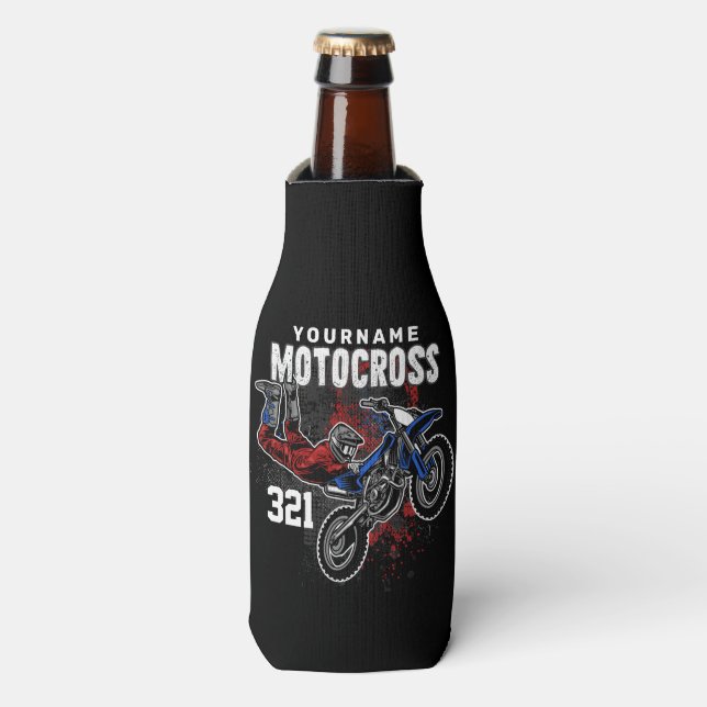 Personalised Freestyle Motocross Racing FMX Tricks Bottle Cooler (Bottle Front)