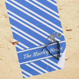 Personalised French Blue and White Stripes Beach Towel