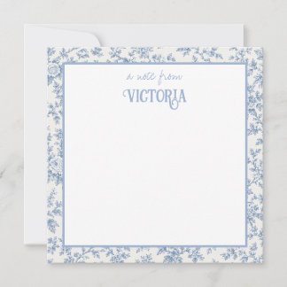 Personalised French Blue Toile Flat Note Card