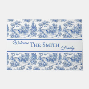 Personalised French Blue Vintage Chinoiserie Toile Doormat