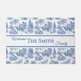 Personalised French Blue Vintage Chinoiserie Toile Doormat
