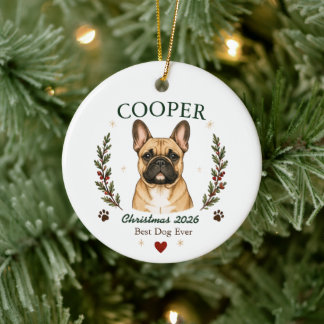 Personalised French Bulldog Dog Christmas Ceramic Tree Decoration