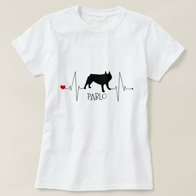 Personalised French Bulldog Love My Dog Heart Beat T-Shirt (Design Front)