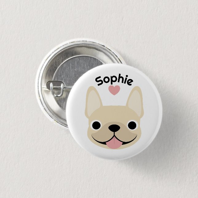Personalised French Bulldog Name Button pin (Front & Back)