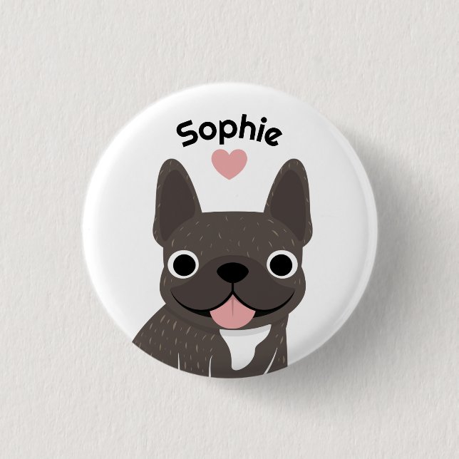 Personalised French Bulldog Name Button pin (Front)