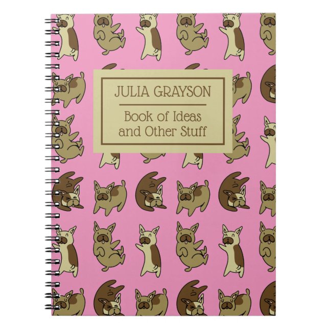 Personalised French Bulldog Pattern Custom Name Notebook (Front)