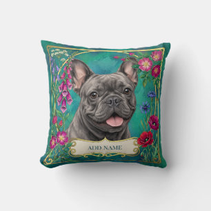 Personalised French Bulldog Teal Floral Cushion