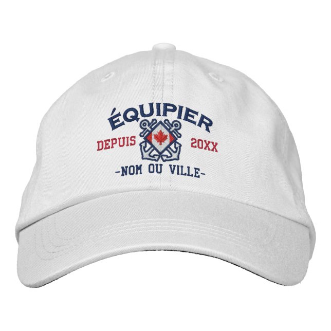 Personalised French Canadian Crew Nautical Embroidered Hat (Front)
