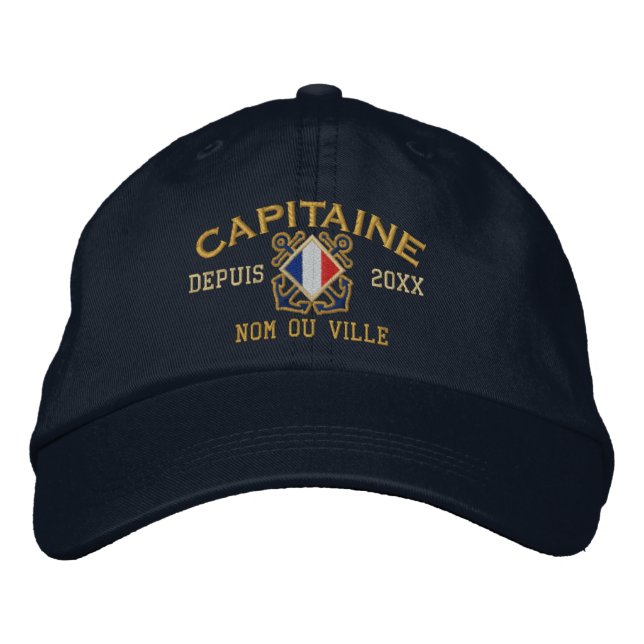 Personalised French Captain Nautical Embroidery Embroidered Hat (Front)