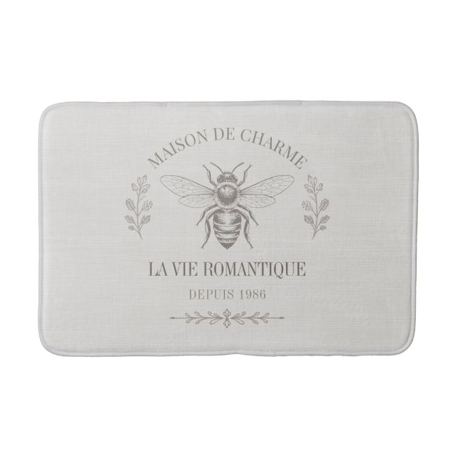 Personalised French Country Engraving | Soft Ivory Bath Mat (Front)