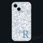 Personalised French Floral Toile Blue Monogram iPhone 15 Case<br><div class="desc">Personalised French Floral Toile Blue Monogram iPhone 15 Case</div>