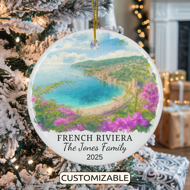 Personalised French Riviera Ornament, France Ceramic Tree Decoration (Creator Uploaded)