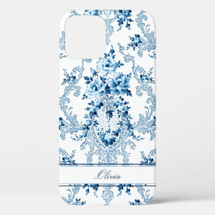Personalised French Rococo Blue & White Floral iPhone 12 Case