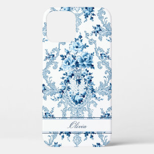 Personalised French Rococo Blue & White Floral iPhone 12 Case