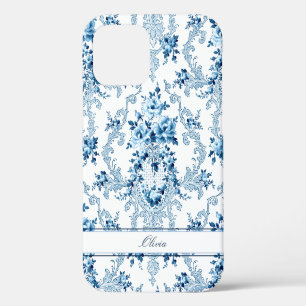 Personalised French Rococo Blue & White Floral iPhone 12 Case
