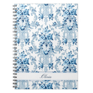 Personalised French Rococo Blue & White Floral Notebook