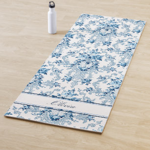 Personalised French Rococo Blue & White Floral Yoga Mat