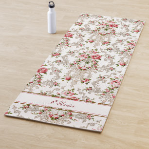 Personalised French Rococo Floral-White Background Yoga Mat