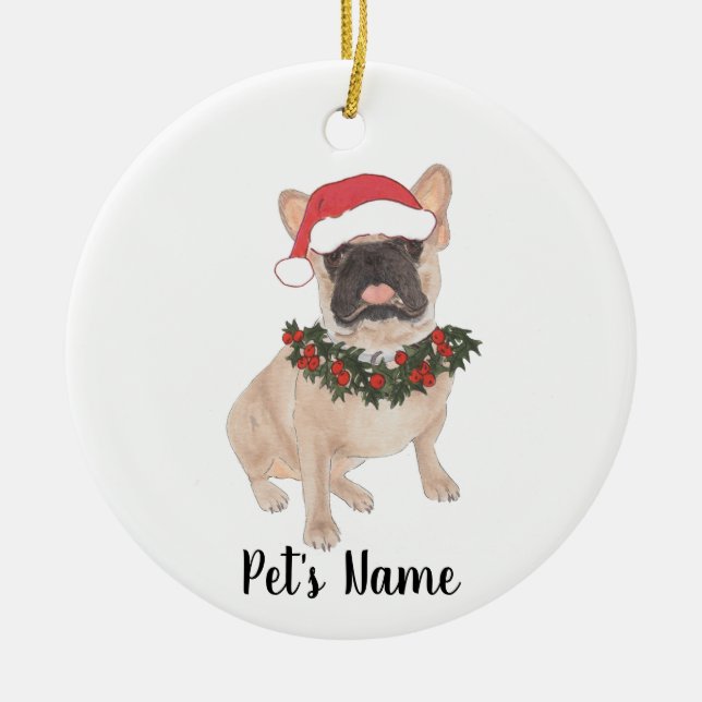 Personalised Frenchie (Masked) Ceramic Tree Decoration (Front)