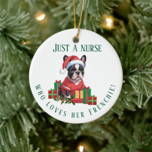 Personalised Frenchie Nurse Christmas Dog Lover Ceramic Tree Decoration