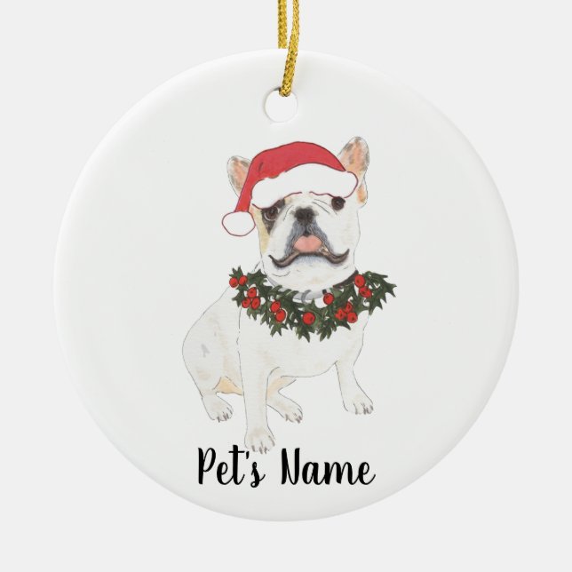 Personalised Frenchie (White Pied) Ceramic Tree Decoration (Front)