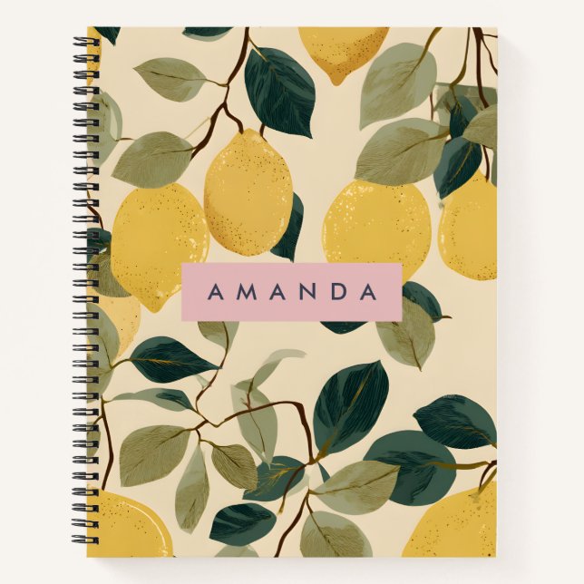 Personalised Fresh Lemon Botanical Design Notebook (Front)