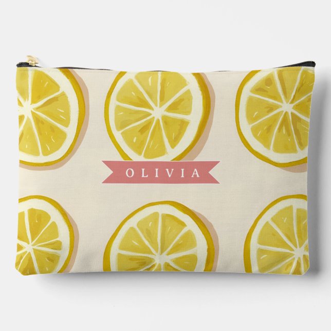 Personalised Fresh Lemon Slice Pattern Bright Accessory Pouch (Front)