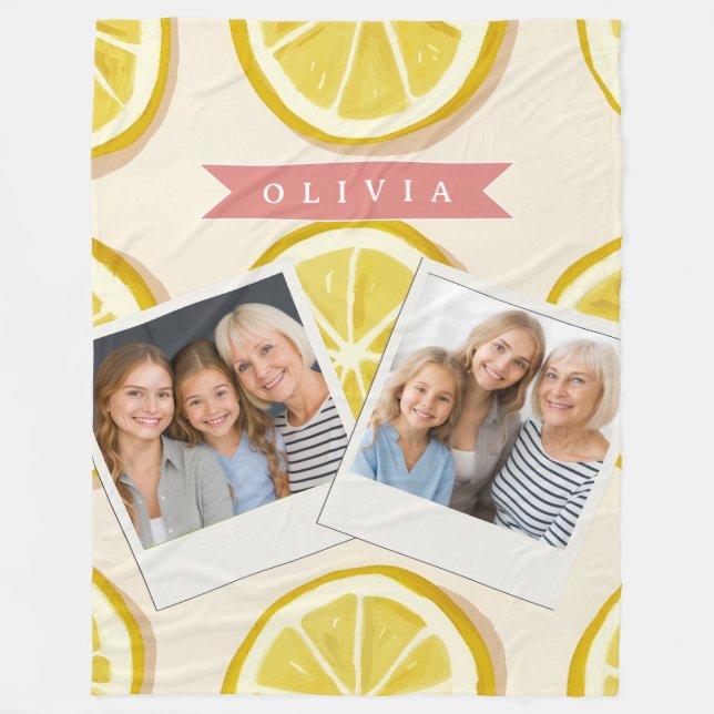 Personalised Fresh Lemon Slice Pattern Bright Fleece Blanket (Front)