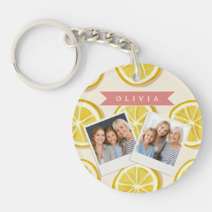 Personalised Fresh Lemon Slice Pattern Bright Key Ring