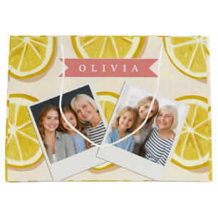 Personalised Fresh Lemon Slice Pattern Bright Large Gift Bag