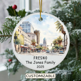 Personalised Fresno Ornament, California Ceramic Tree Decoration