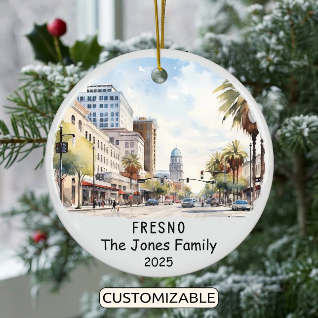 Personalised Fresno Ornament, California Ceramic Tree Decoration (Creator Uploaded)