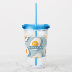 Personalised Fried Egg Pattern Fun Blue Funny Acrylic Tumbler