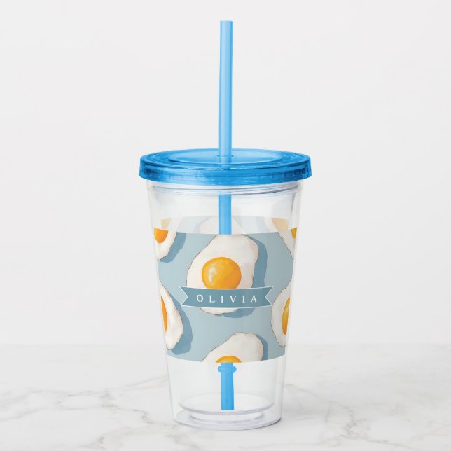 Personalised Fried Egg Pattern Fun Blue Funny  Acrylic Tumbler (Front)