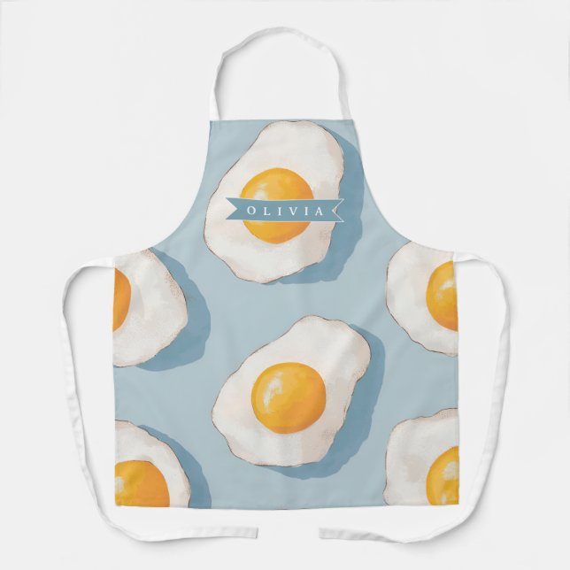 Personalised Fried Egg Pattern Fun Blue Funny  Apron (Front)
