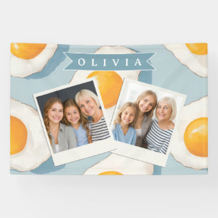 Personalised Fried Egg Pattern Fun Blue Funny  Banner